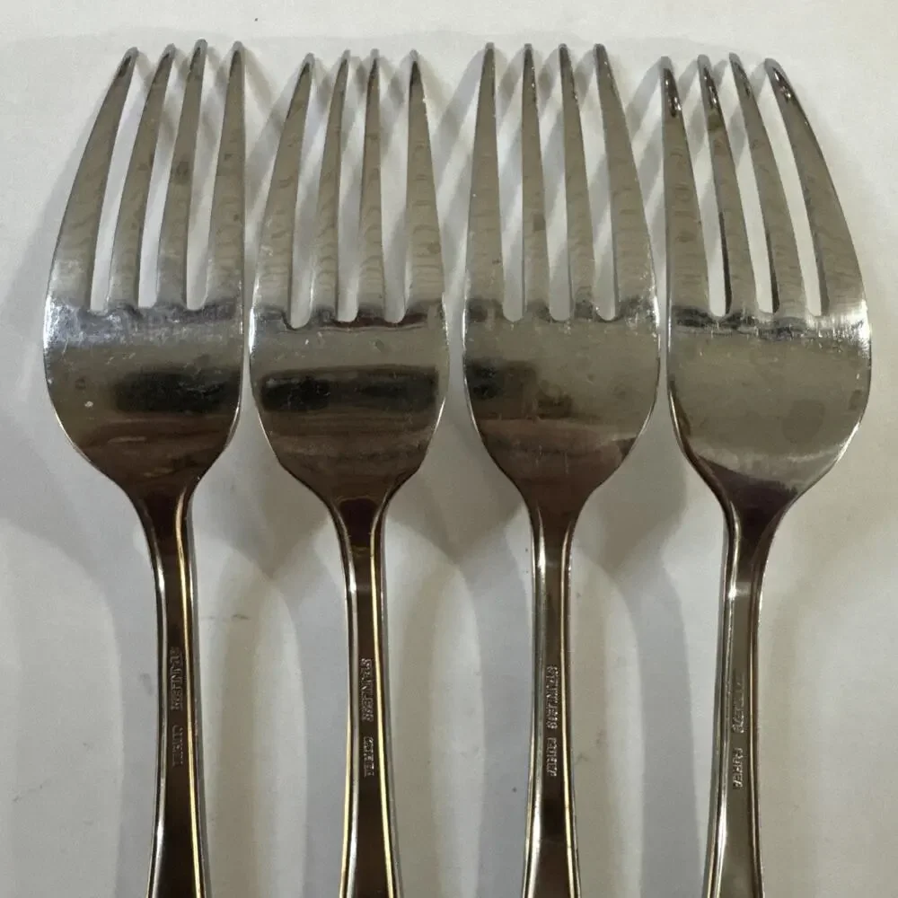 Lot of 4 Vintage MCM Estia ESI14 7.5” Stainless Steel Dinner Forks